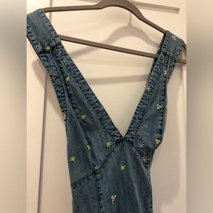 Free People Embroidered Denim Mini Dress with Crossback